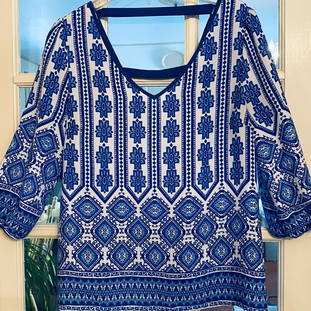 Myan women’s beautiful, white and blue top